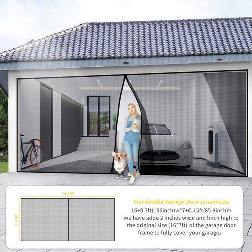 2 Car 16x7FT Heavy Duty Magnetic Garage Door Screen L48960