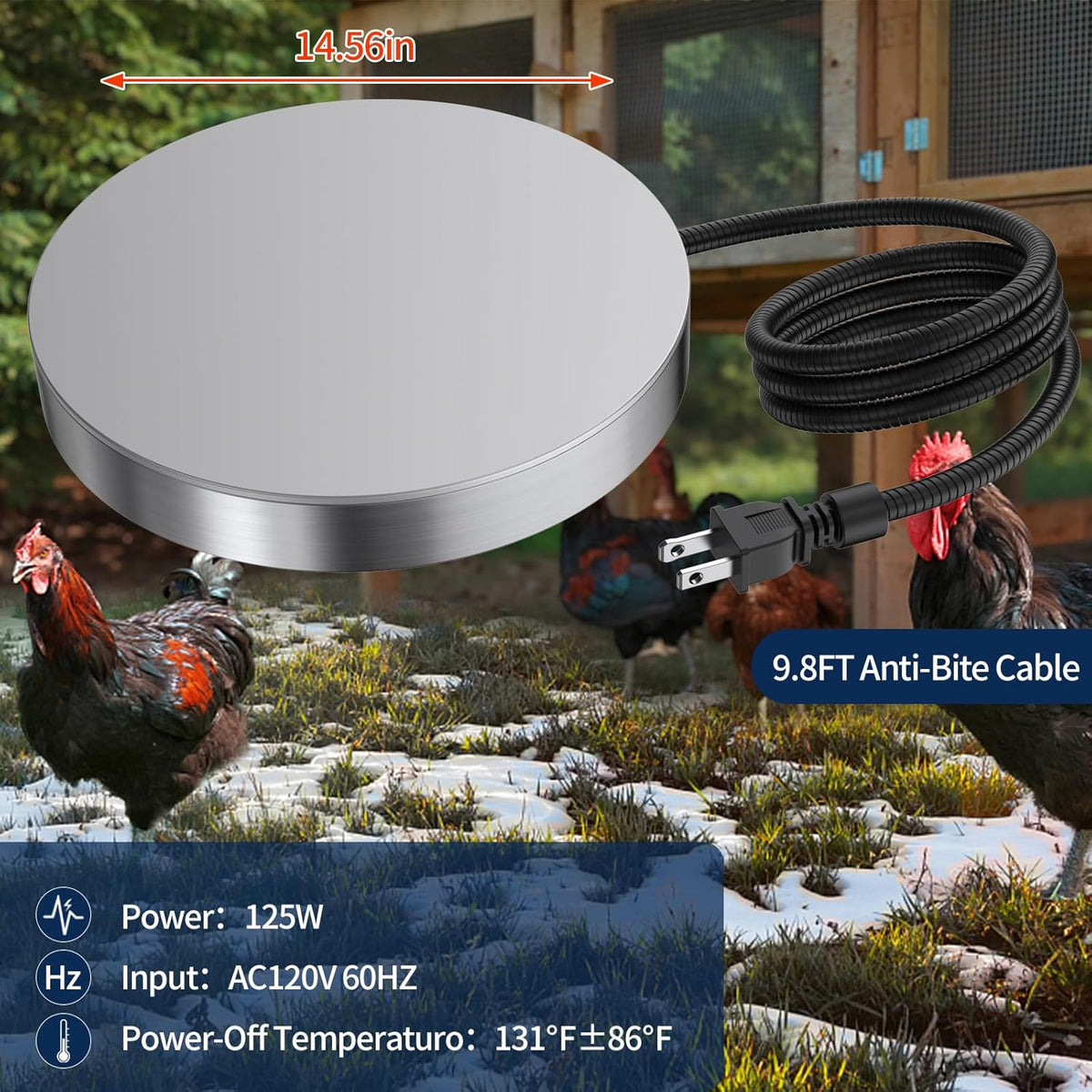 15 Inch 125W Heated Chicken Waterer Base with 10FT Cable B27874
