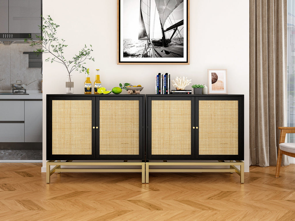 Black Set of 2 Rattan 2 Door Cabinet S12316