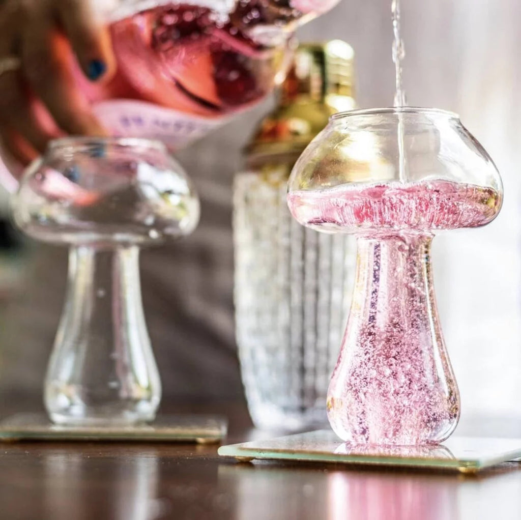 Mushroom Cocktail Mocktail Transparent Glass with Straw 300 ml Set of 2 T7908