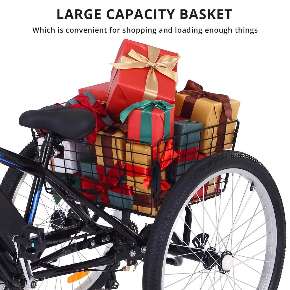 Electric Tricycle 7 Speeds 3 Wheels with Large Basket Orange F378