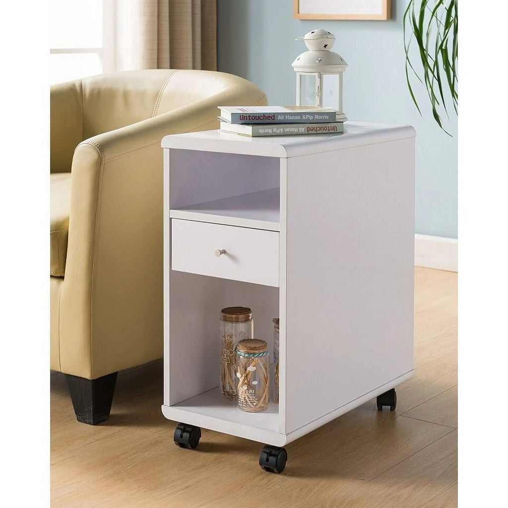 Wheel End Table with Storage Distressed Grey Q805