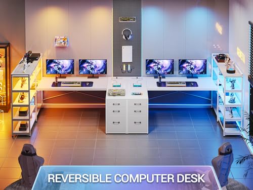 L Shaped Desk with Storage Shelves and 3 Fabric Drawers W840124