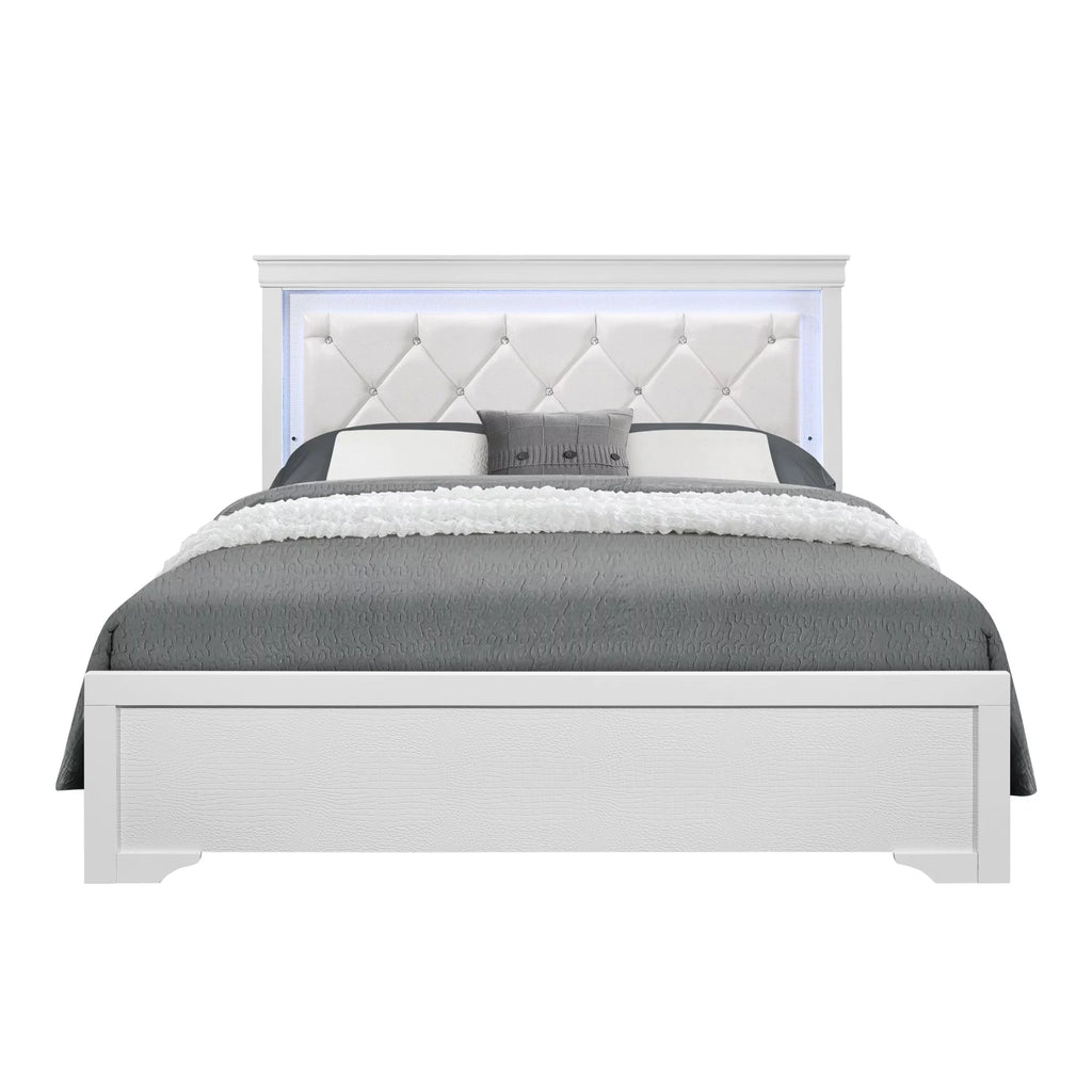 Metallic White King Bed with LED Light E52045