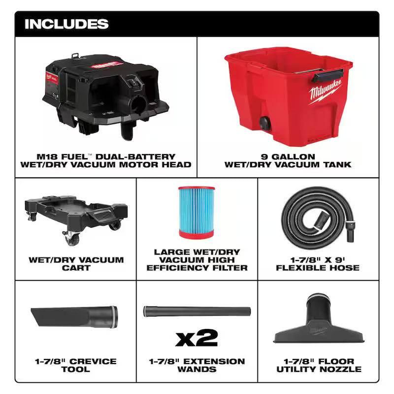 9 Gal. Cordless Wet/Dry Shop Vacuum with Utility Brush and Nozzle E58258