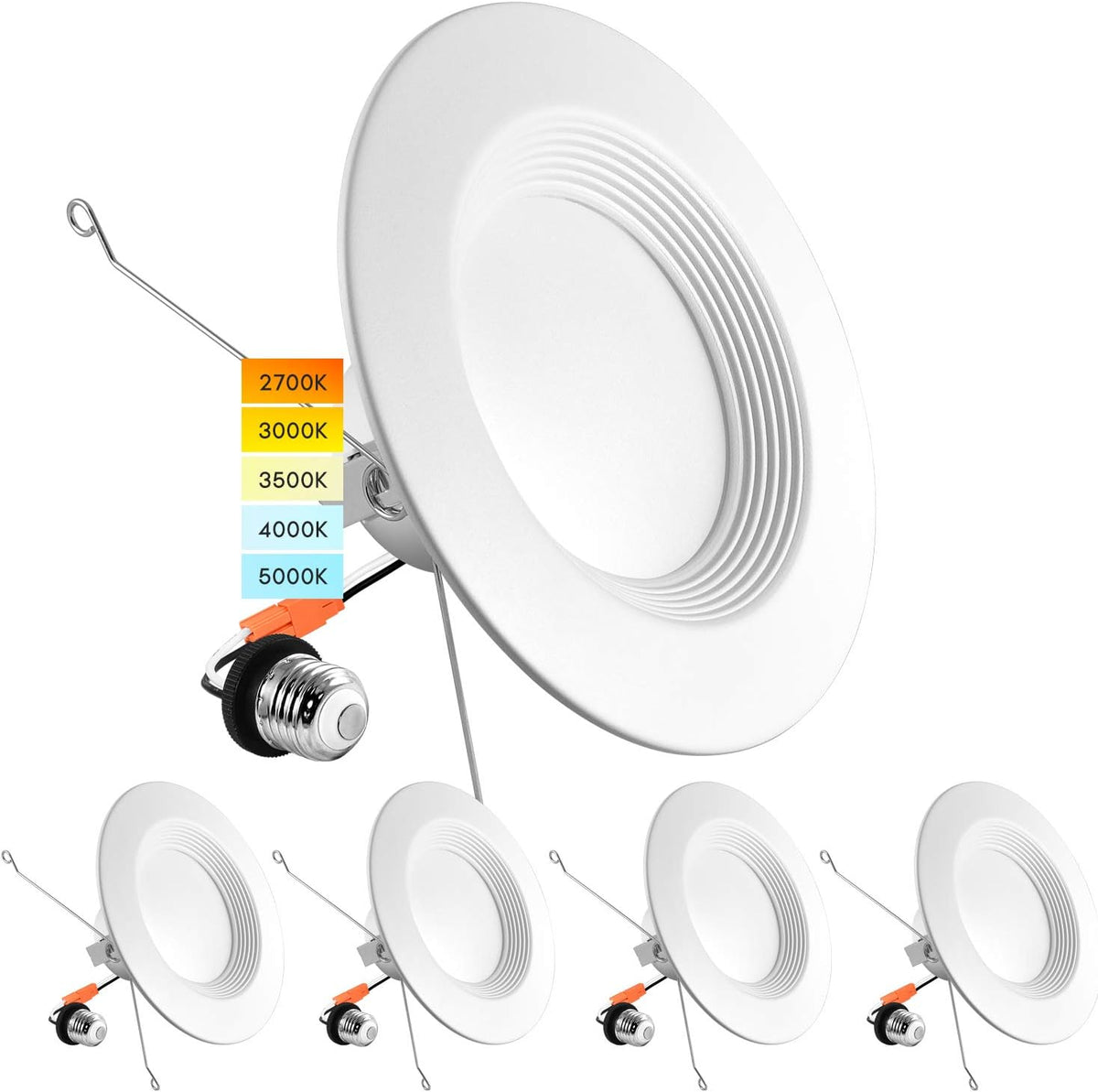5/6 Inch LED Recessed Retrofit Downlight, 14W, Color Selectable, Dimmable, 1100 Lumens, Wet Rated, 6 Pack A635
