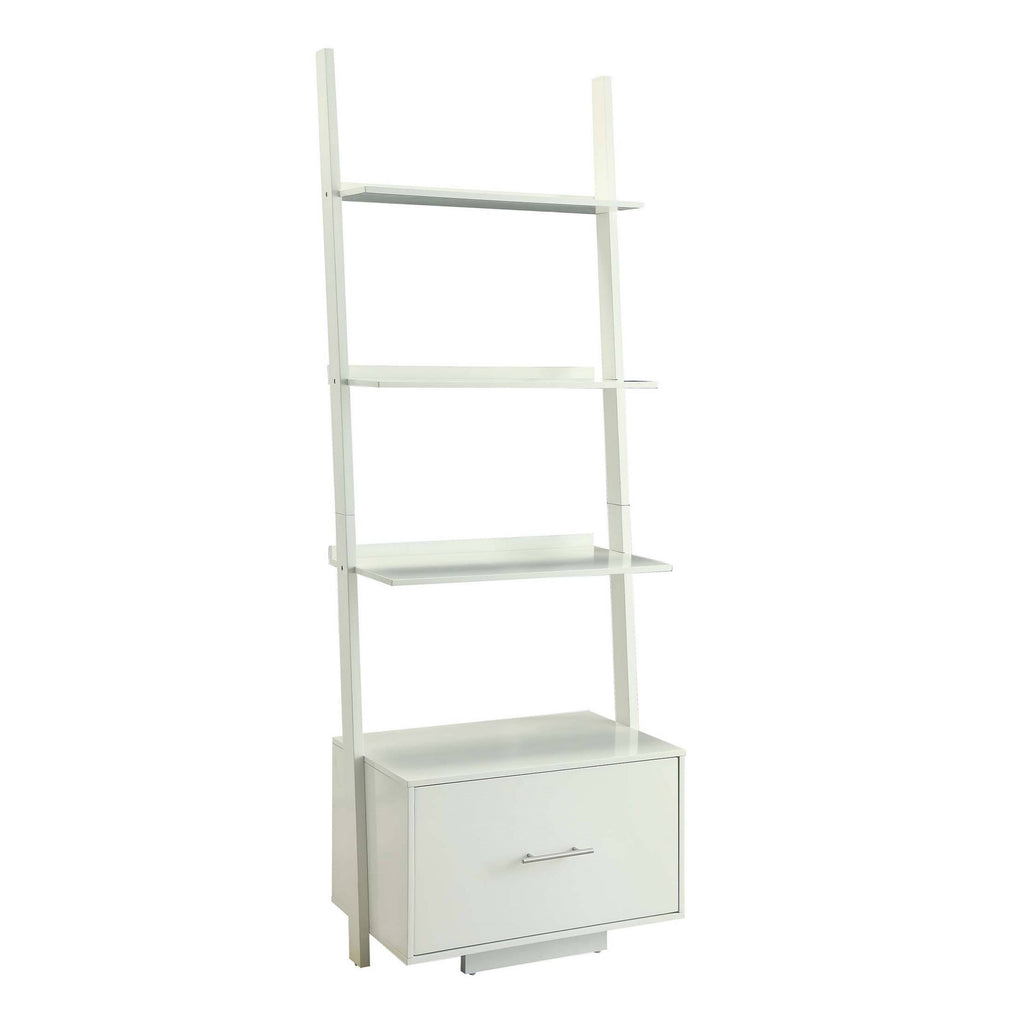 White Ladder Bookcase with File Drawer S245