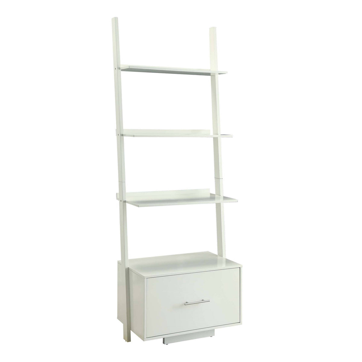 White Ladder Bookcase with File Drawer S245