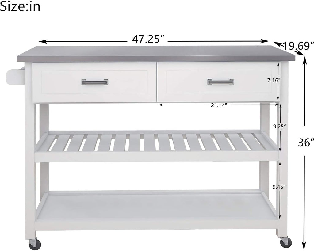 White Kitchen Cart with Stainless Steel Top I88505