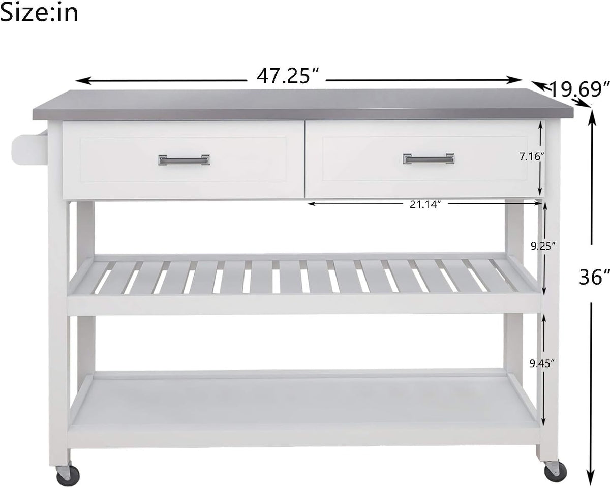 White Kitchen Cart with Stainless Steel Top I88505