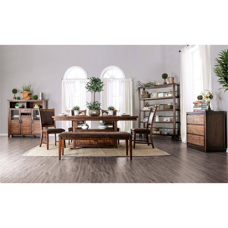Solid Wood Nailhead Trim Bench in Dark Oak L518