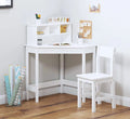 White Wooden Kids Desk with Chair and Storage E148