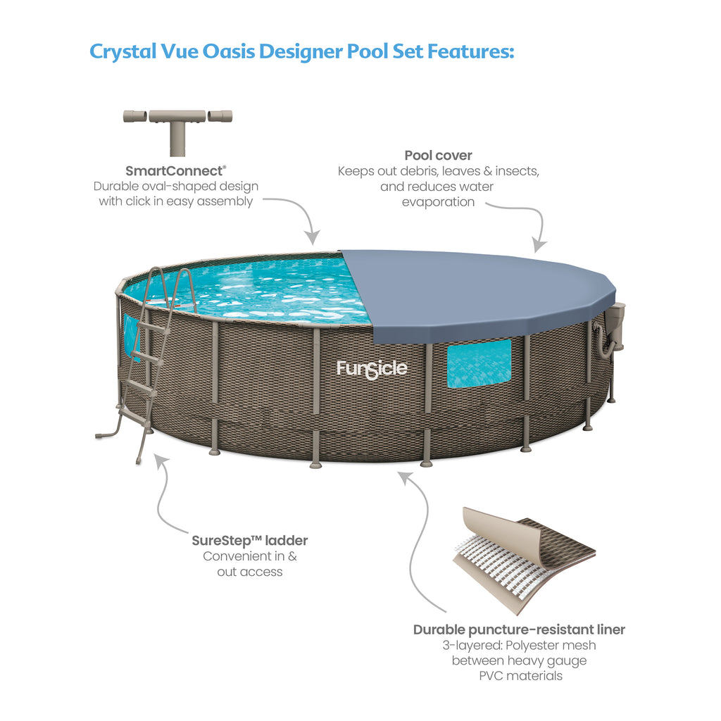 18 ft Crystal Vue Oasis Designer Pool, Round Above Ground Frame Swimming Pool K951989