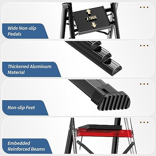 Black Aluminum Folding Step Stool with Handgrip E700