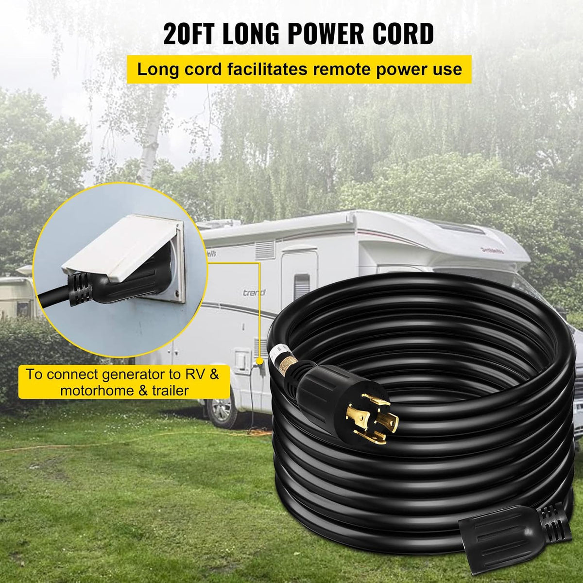20 Ft 30 Amp 4 Wire 10 Gauge Generator Extension Cord Twist Lock Connectors Pack of 2 N7247