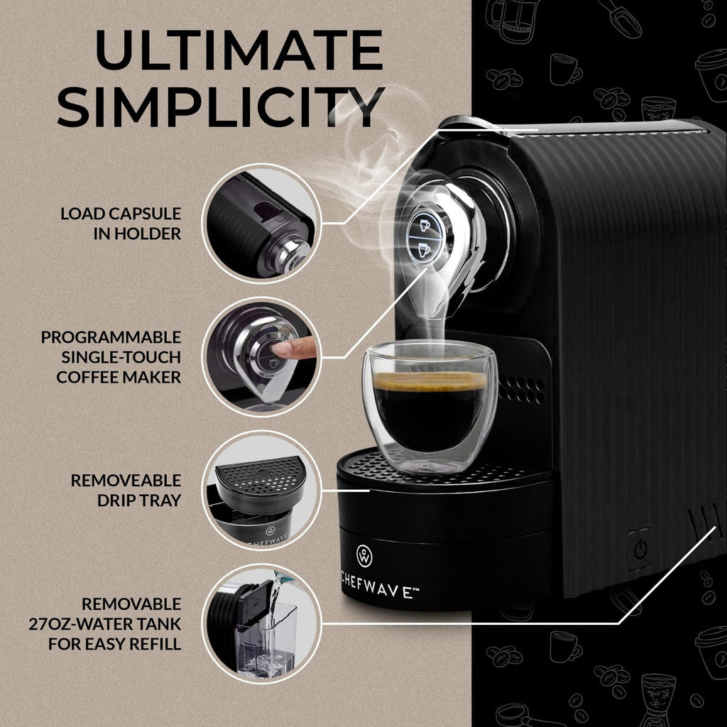 Black Espresso Machine for Nespresso Capsules with Holder and Cups B622