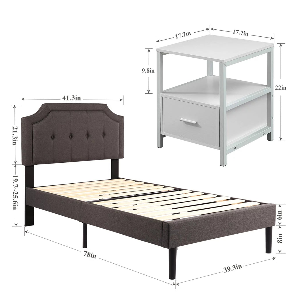 3-Piece Upholstered Platform Bed Frame and 2 Nightstand C6977