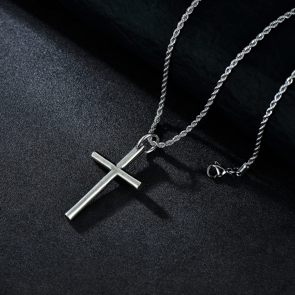 Sterling Silver Cross Pendant Necklace Cuban Chain Necklace Rope Chain Necklace D582