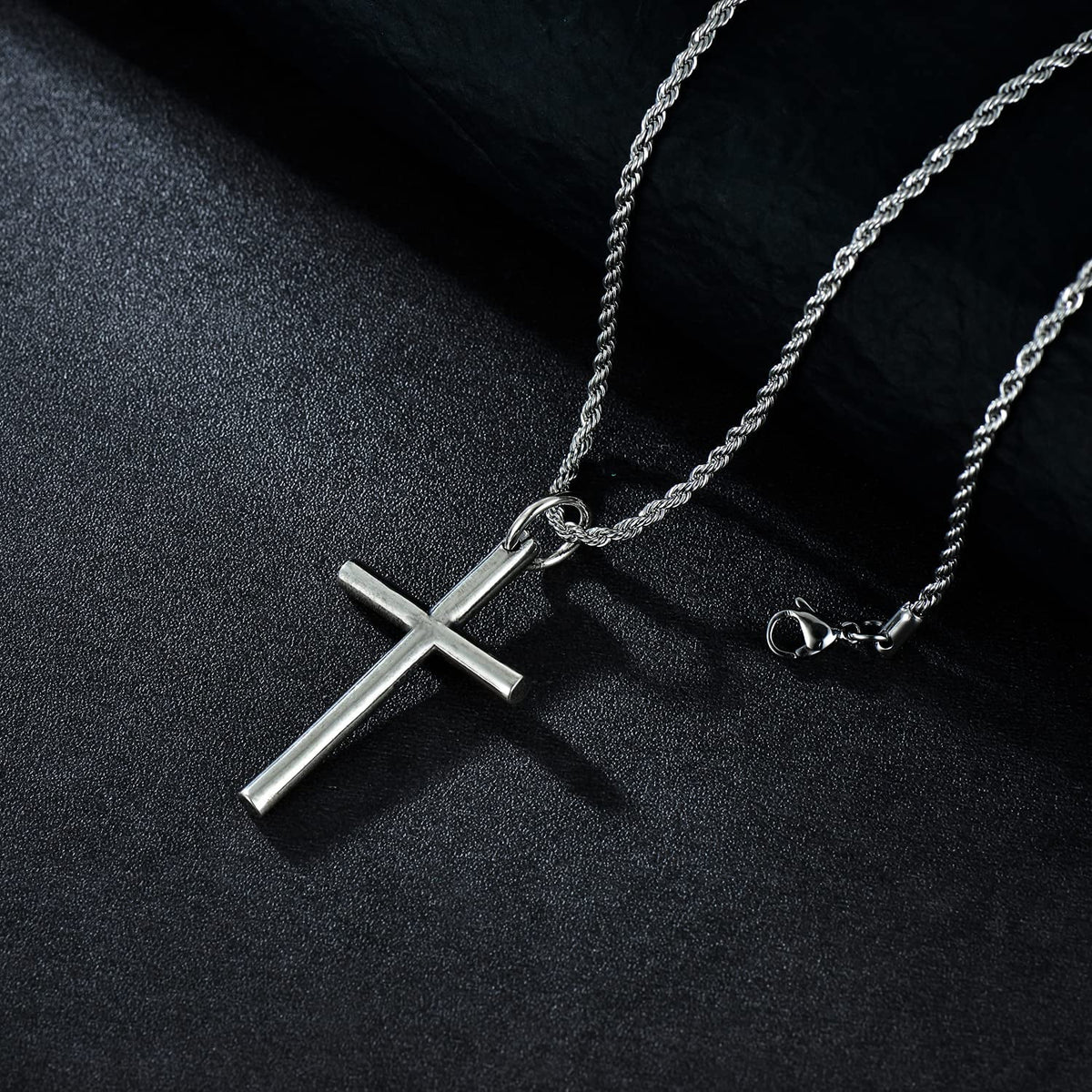 Sterling Silver Cross Pendant Necklace Cuban Chain Necklace Rope Chain Necklace D582