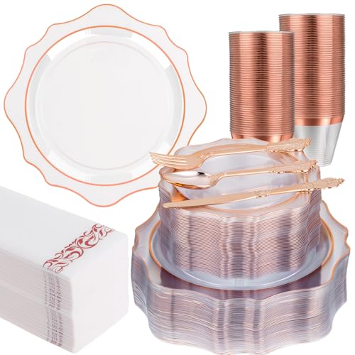 350 PCS Clear and Gold Plastic Plates, 50 Cups, 150 Silverwares, 50 Napkins H63891