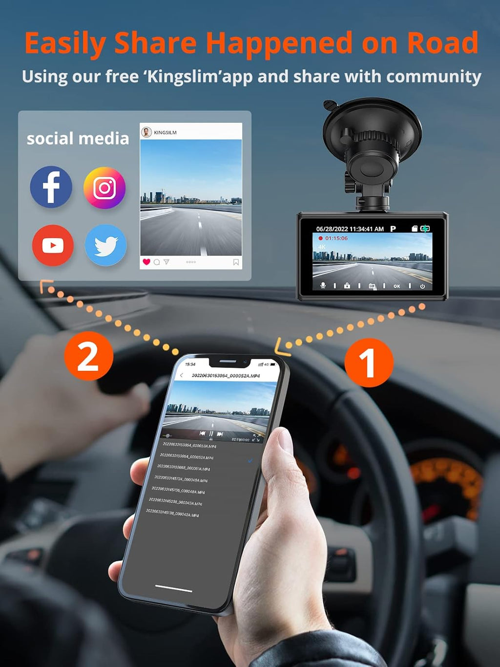 4K Front and Rear Dual Dash Cam with WiFi, Night Vision, Black F472728