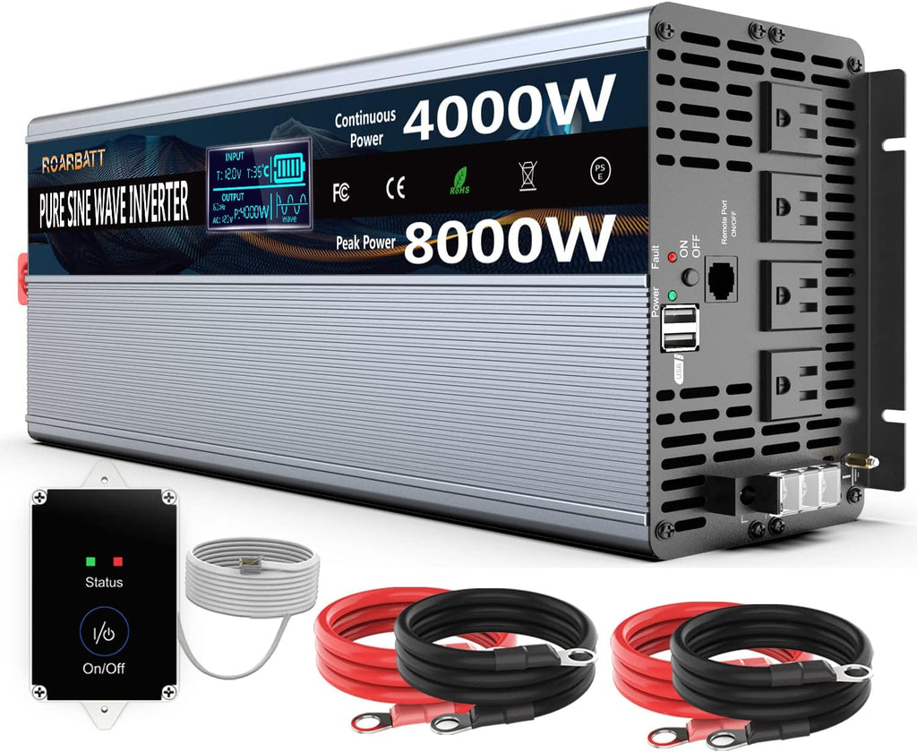 4000Watt 12V DC to AC 110V 120V Power Inverter with Remote Control 4 AC Outlets Dual USB Port G9683