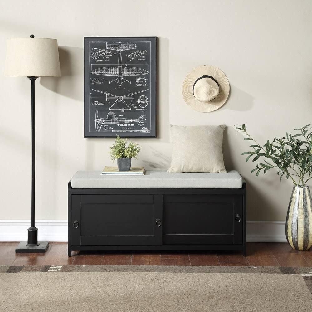 Grey Wood Storage Bench with Cabinets G1353