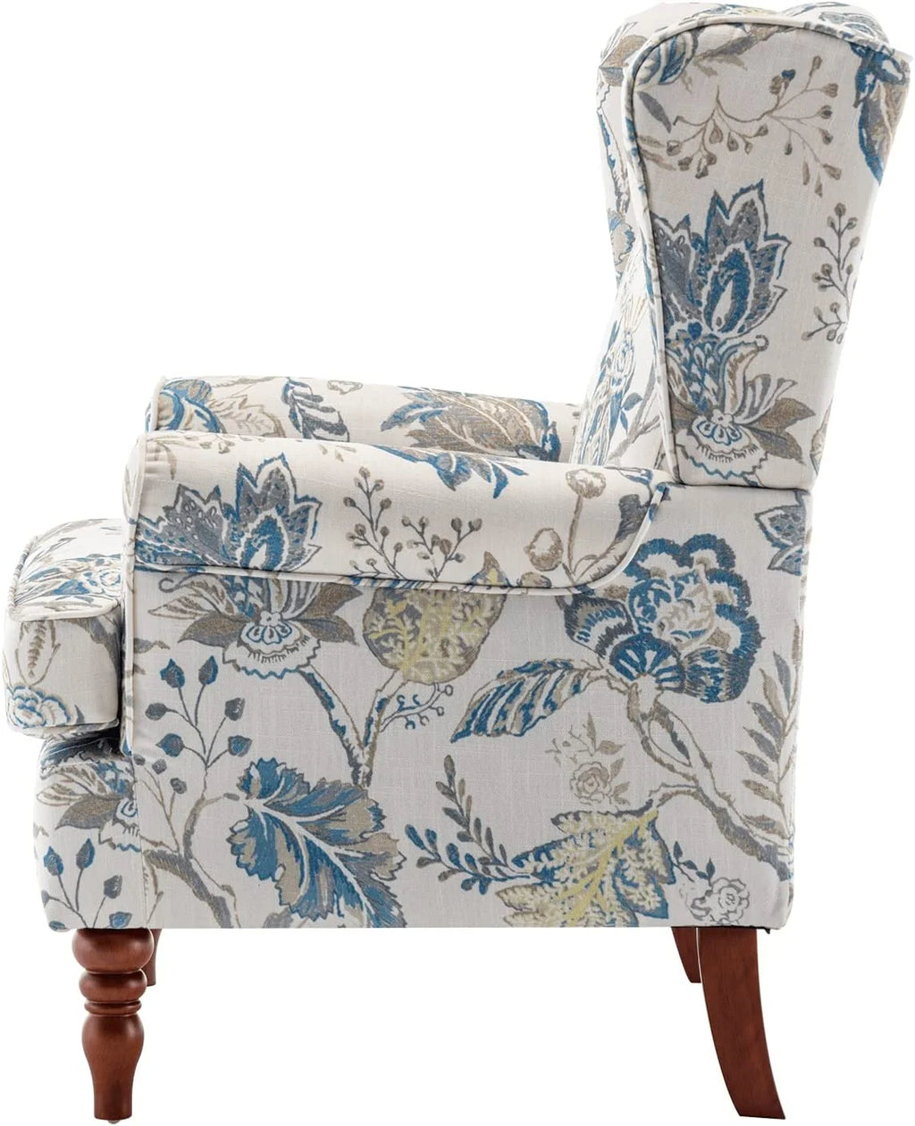 Blue Floral Print Upholstered Armchair W638