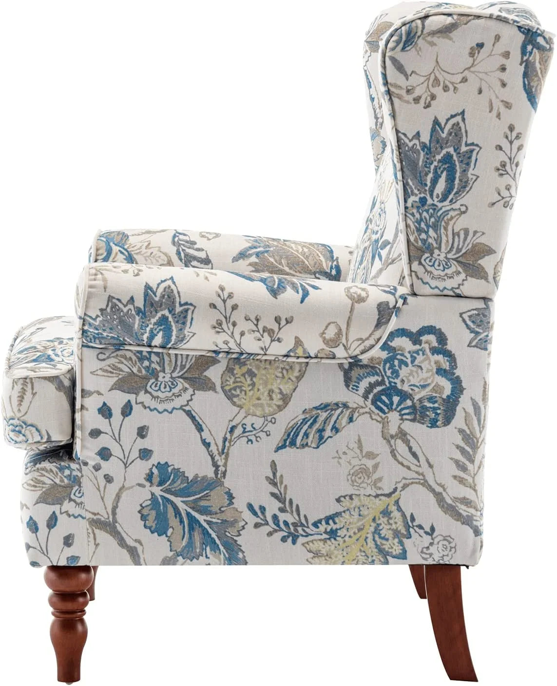 Blue Floral Print Upholstered Armchair W638