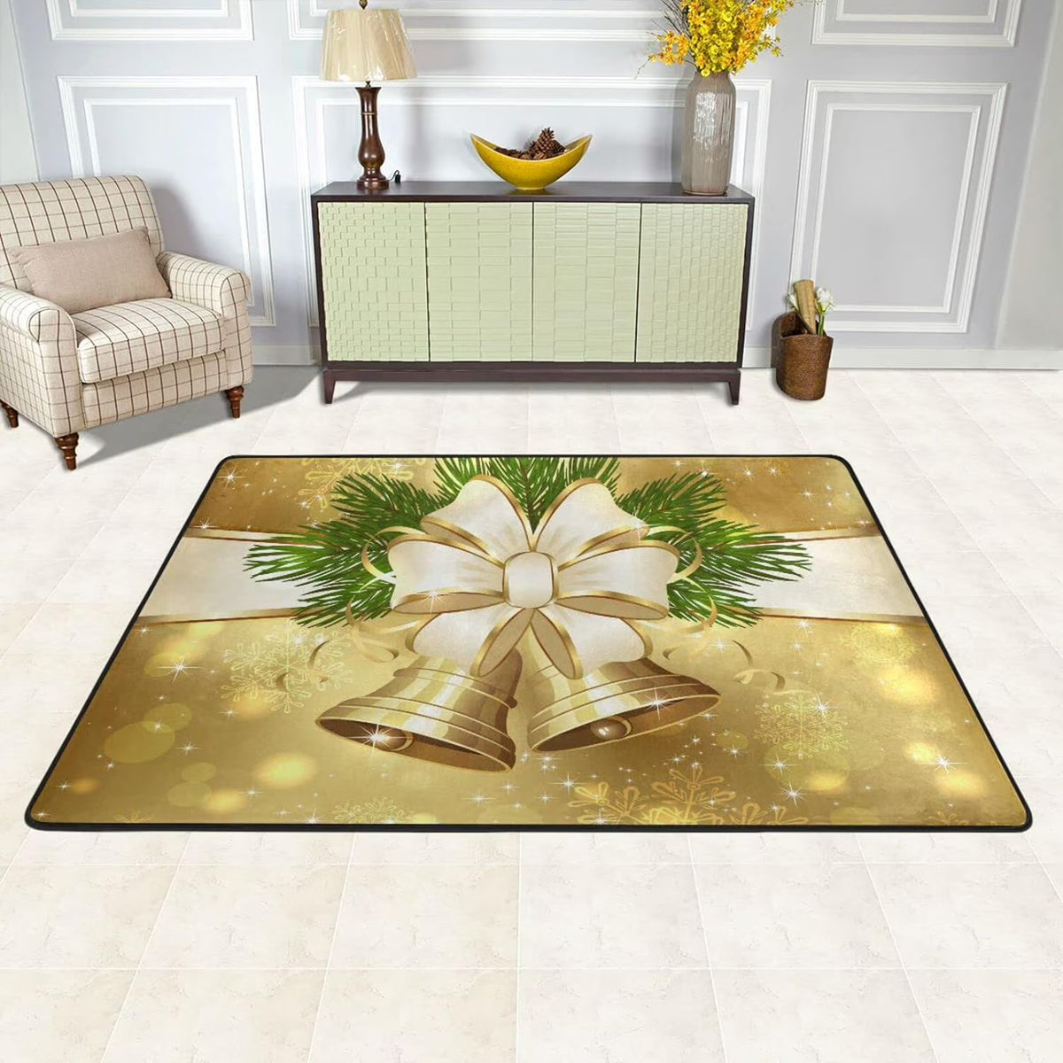 Golden Christmas Bell Non-Slip Area Rug, 36"×24" N5199