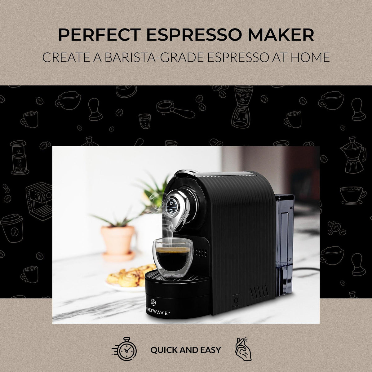 Black Espresso Machine for Nespresso Capsules with Holder and Cups B622
