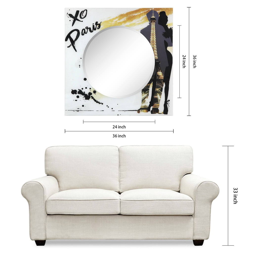 36 in. Square Reverse Printed Tempered Glass Art with 24 in. Round Beveled Mirror N356284