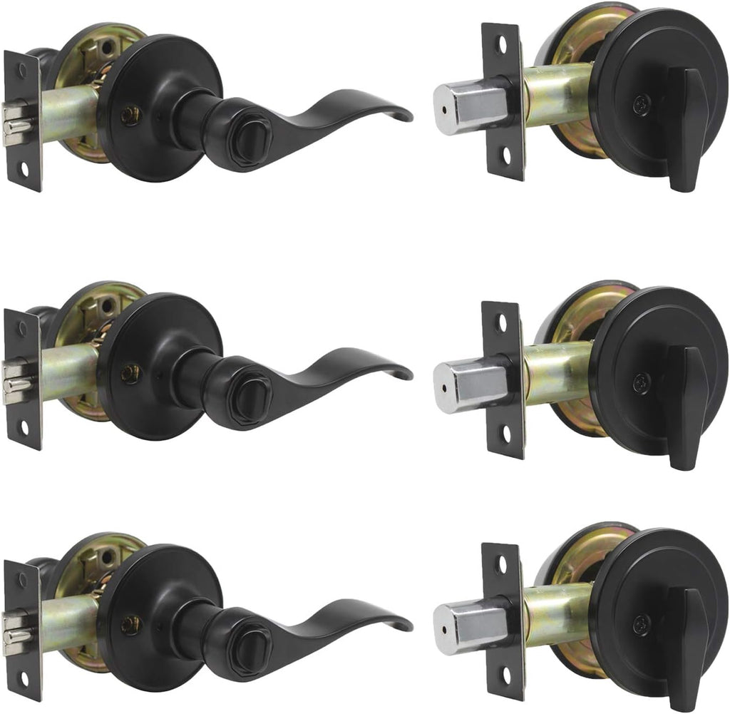 Satin Nickel Entry Lever and Single Cylinder Deadbolt Combo Pack, Keyed Alike Handleset V243744