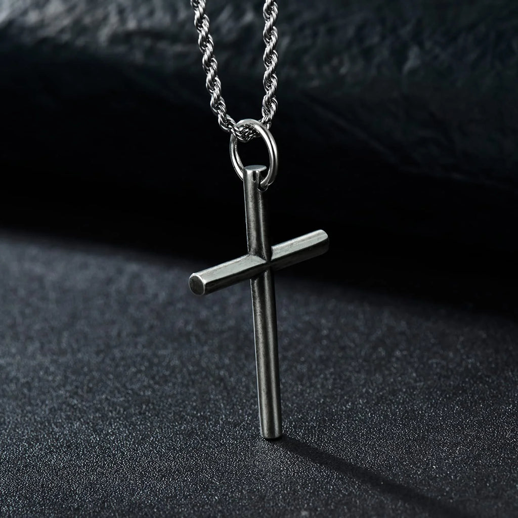 Sterling Silver Cross Pendant Necklace Cuban Chain Necklace Rope Chain Necklace D582