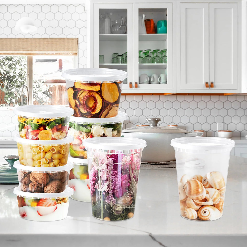 32oz 50 Set Plastic Food Storage Containers with Airtight Lids X3022