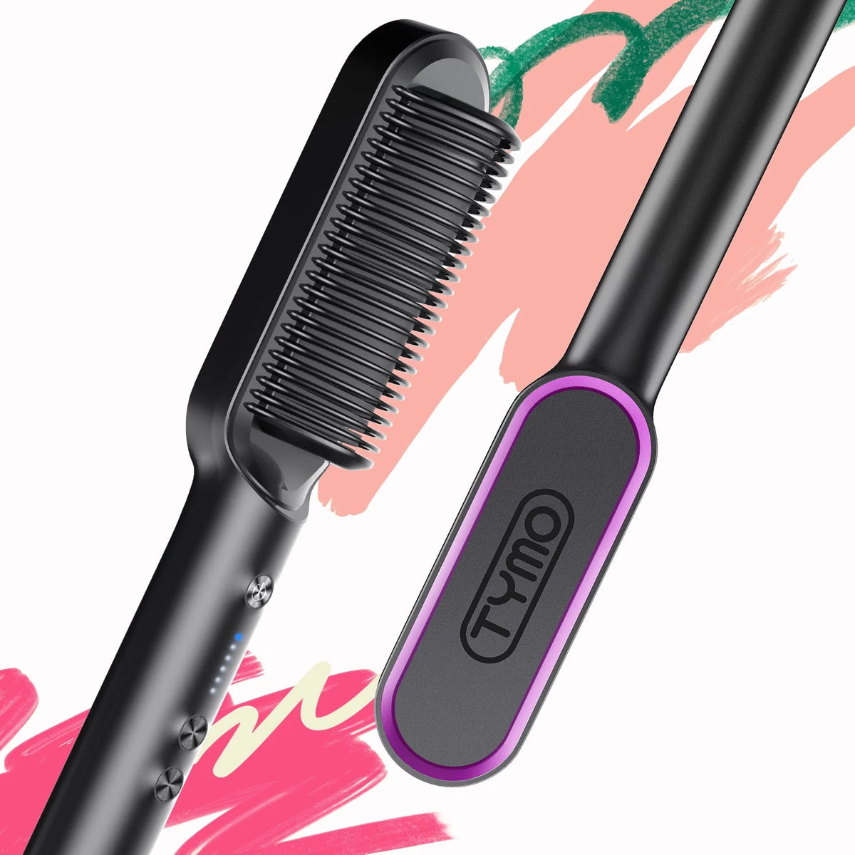 Black Hair Straightener Brush with Built-in Comb V13087