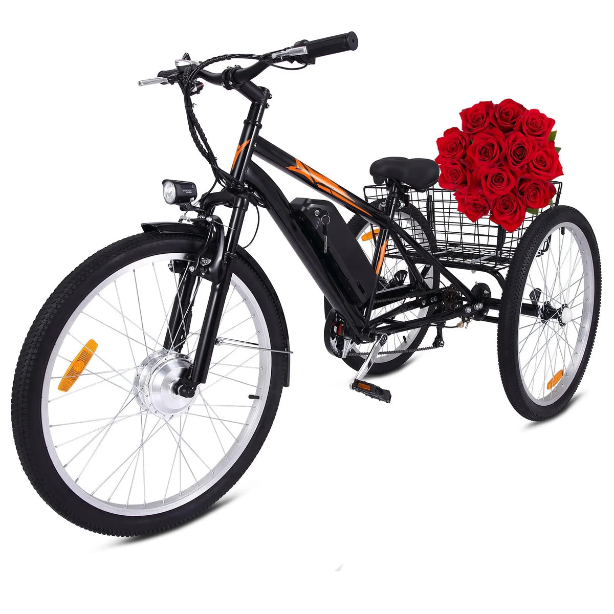 Electric Tricycle 7 Speeds 3 Wheels with Large Basket Orange F378