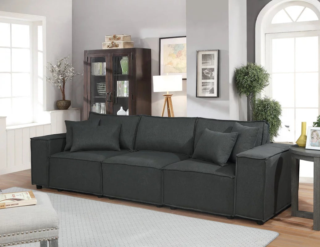 Dark Gray Linen Sofa Couch with 4 Pillows S754