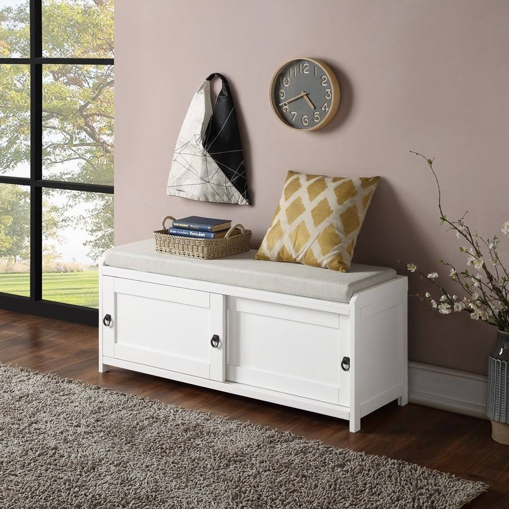 Grey Wood Storage Bench with Cabinets G1353