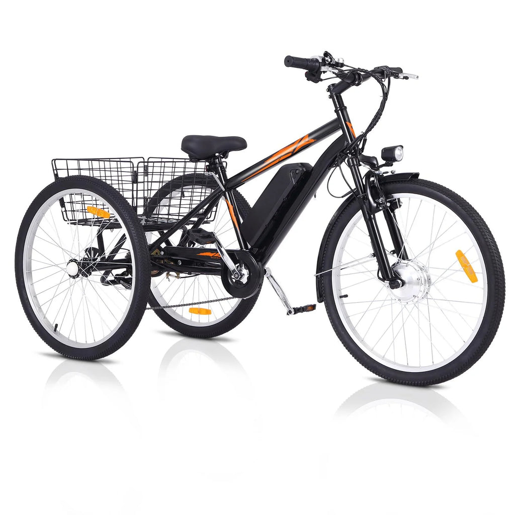 Electric Tricycle 7 Speeds 3 Wheels with Large Basket Orange F378