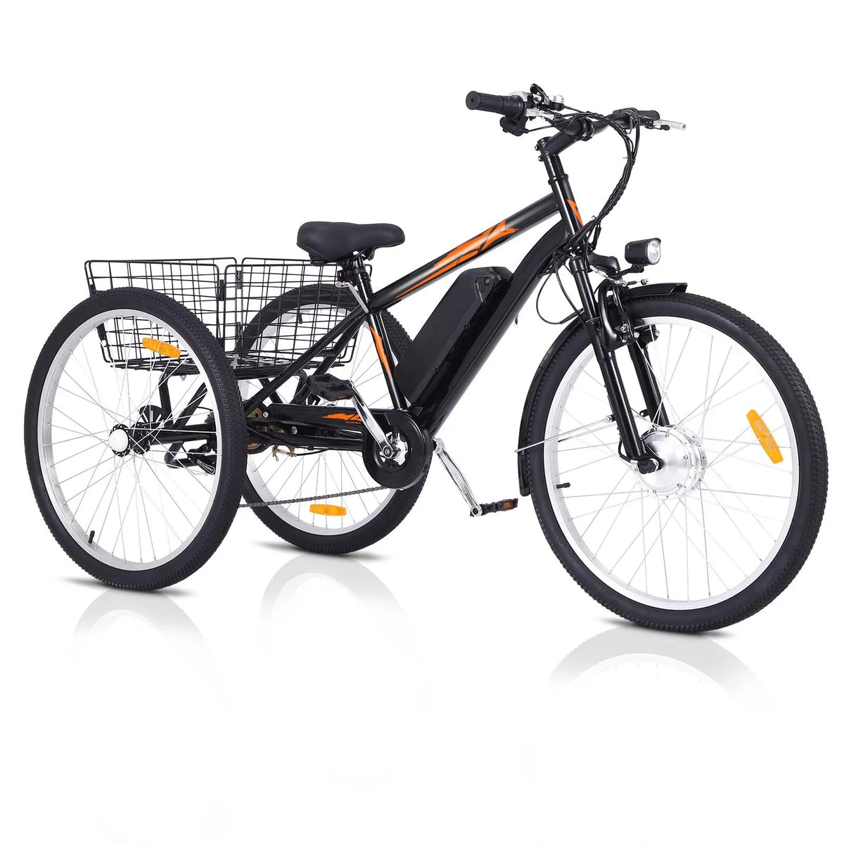 Electric Tricycle 7 Speeds 3 Wheels with Large Basket Orange F378