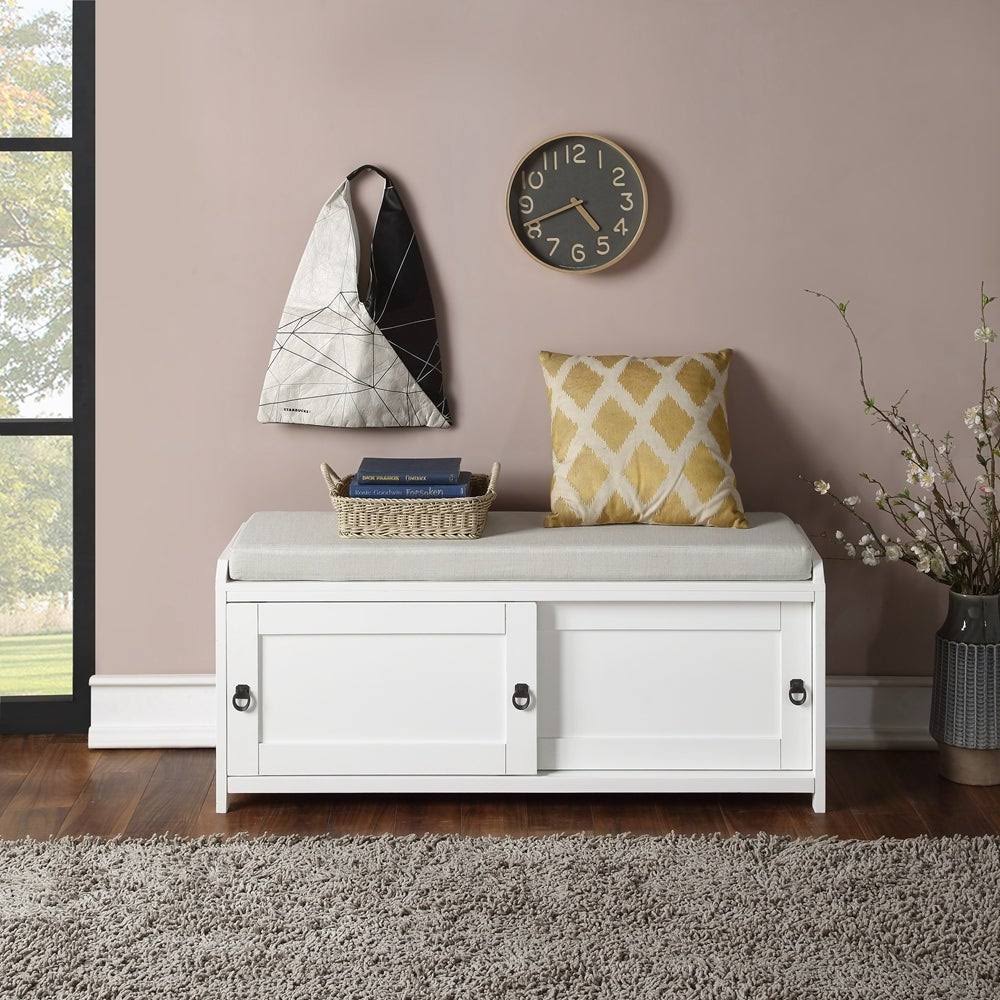 Grey Wood Storage Bench with Cabinets G1353