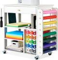 Mobile Craft Storage with 23 Vinyl Roll Holder, Craft Table Stand with Wheels, Crafting Cabinet with Large Drawers X4323