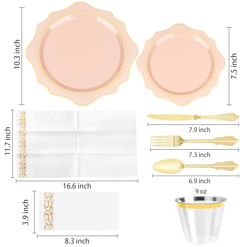 350 PCS Clear and Gold Plastic Plates, 50 Cups, 150 Silverwares, 50 Napkins H63891