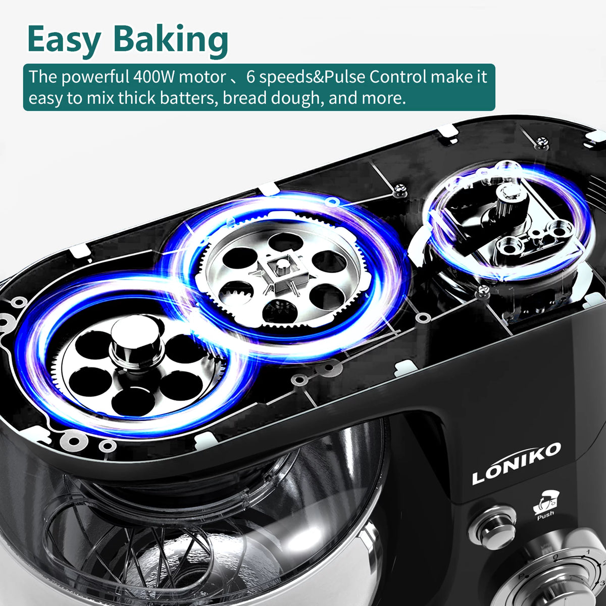 Electric Stand Mixer 400W 6-Speed 6.5QT Stainless Steel Bowl Black L827