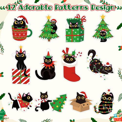Black Cat Sticker 1000Pcs 2 Rolls 16 Patterns Waterproof Self-Adhesive Decals Y224