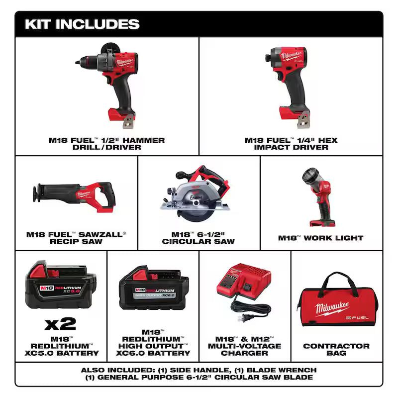 18-Volt Lithium-Ion Brushless Cordless Combo Kit (5-Tool) with Batteries, Charger Tool Bag W54383