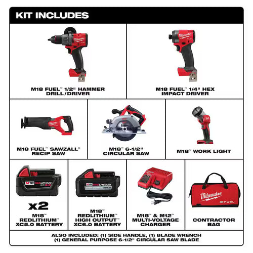 18-Volt Lithium-Ion Brushless Cordless Combo Kit (5-Tool) with Batteries, Charger Tool Bag W54383