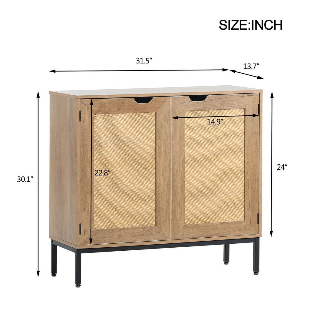 Set of 2 Natural Wood Storage Cabinet with 2 Rattan Doors X825863