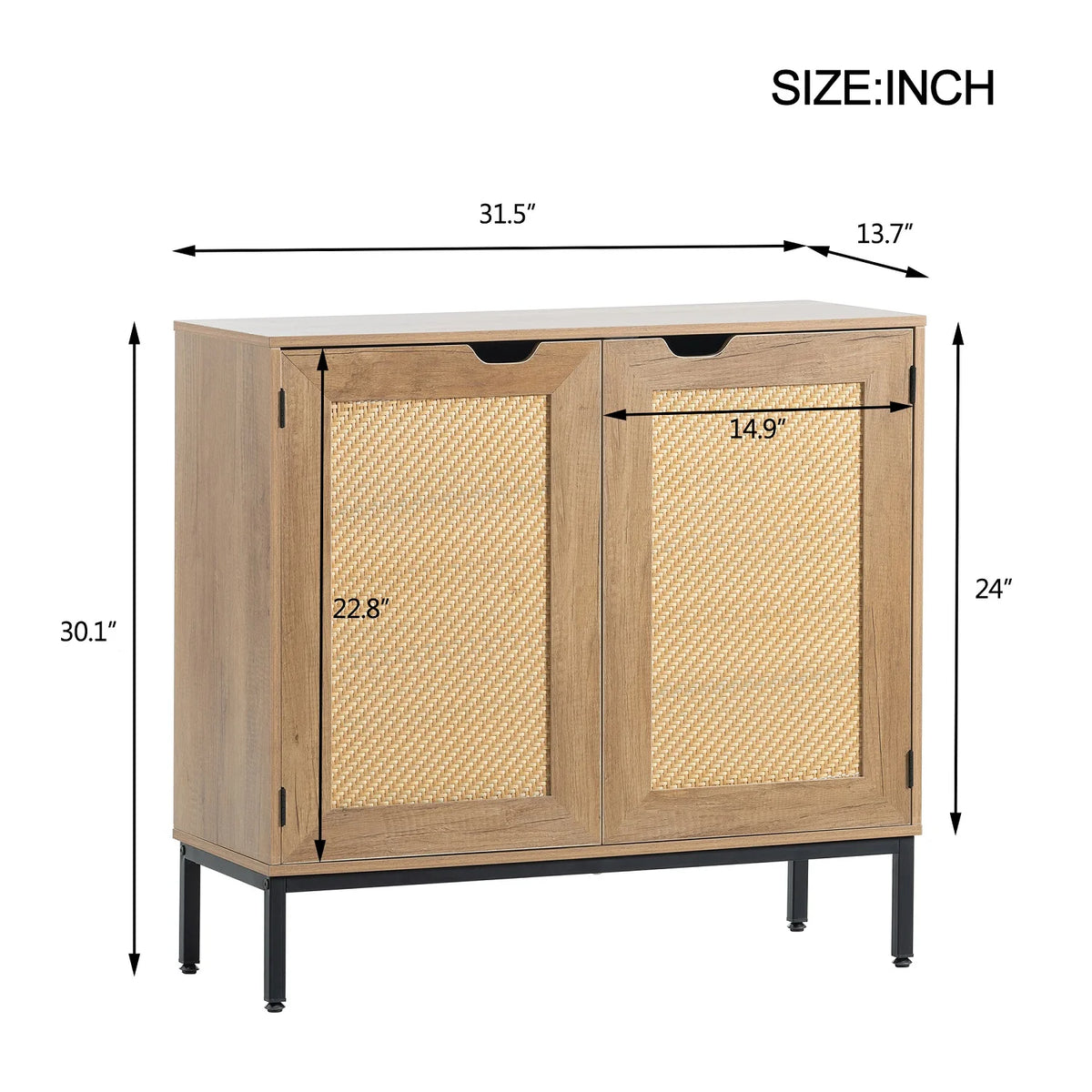 Set of 2 Natural Wood Storage Cabinet with 2 Rattan Doors X825863